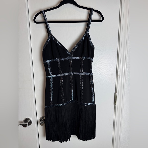 Basix Black Label Fringe and Beaded Mini Dress, size 6 - Picture 3 of 11